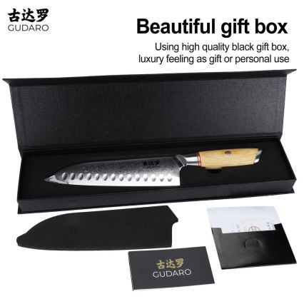 Gudaro - Santoku-keukenmes HIKARI 7, 67-laags damaststaal, lengte 17,5 cm