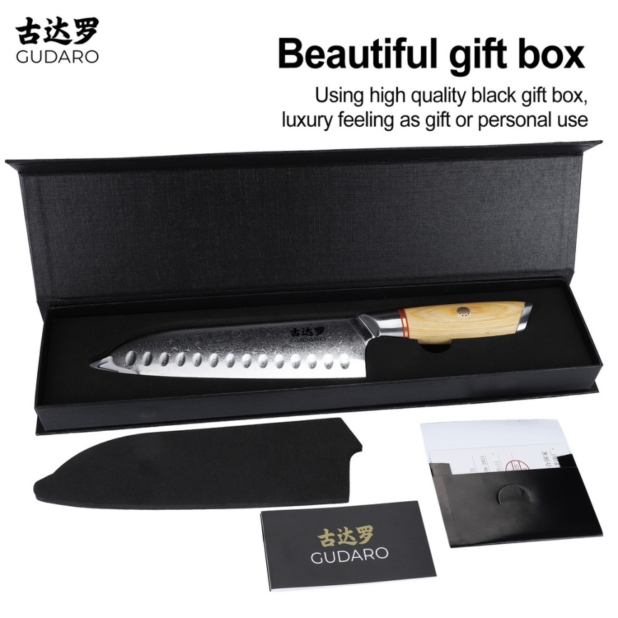 Gudaro - Santoku-keukenmes HIKARI 7, 67-laags damaststaal, lengte 17,5 cm