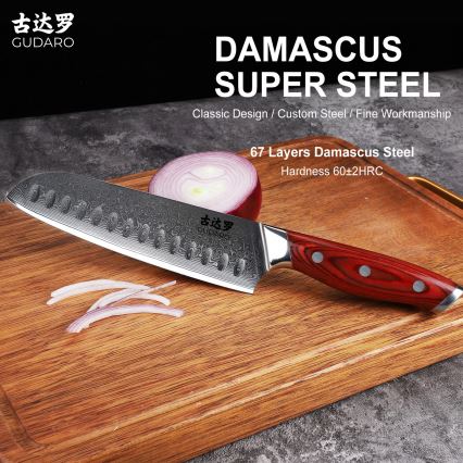 Gudaro - Damast Santoku keukenmes KENSHO 7, 67 lagen damaststaal, lengte 17,5 cm