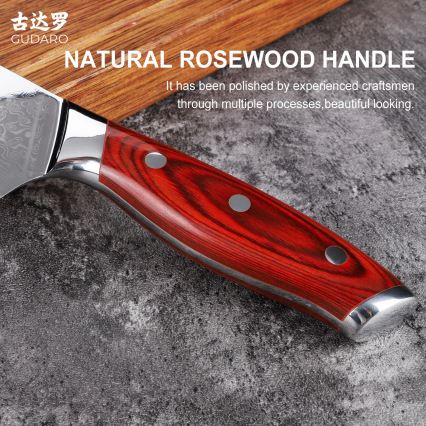 Gudaro - Damast Santoku keukenmes KENSHO 7, 67 lagen damaststaal, lengte 17,5 cm