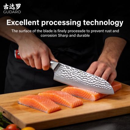 Gudaro - Damast Santoku keukenmes MIYABI 7, 67-laags damaststaal, lengte 17,5 cm