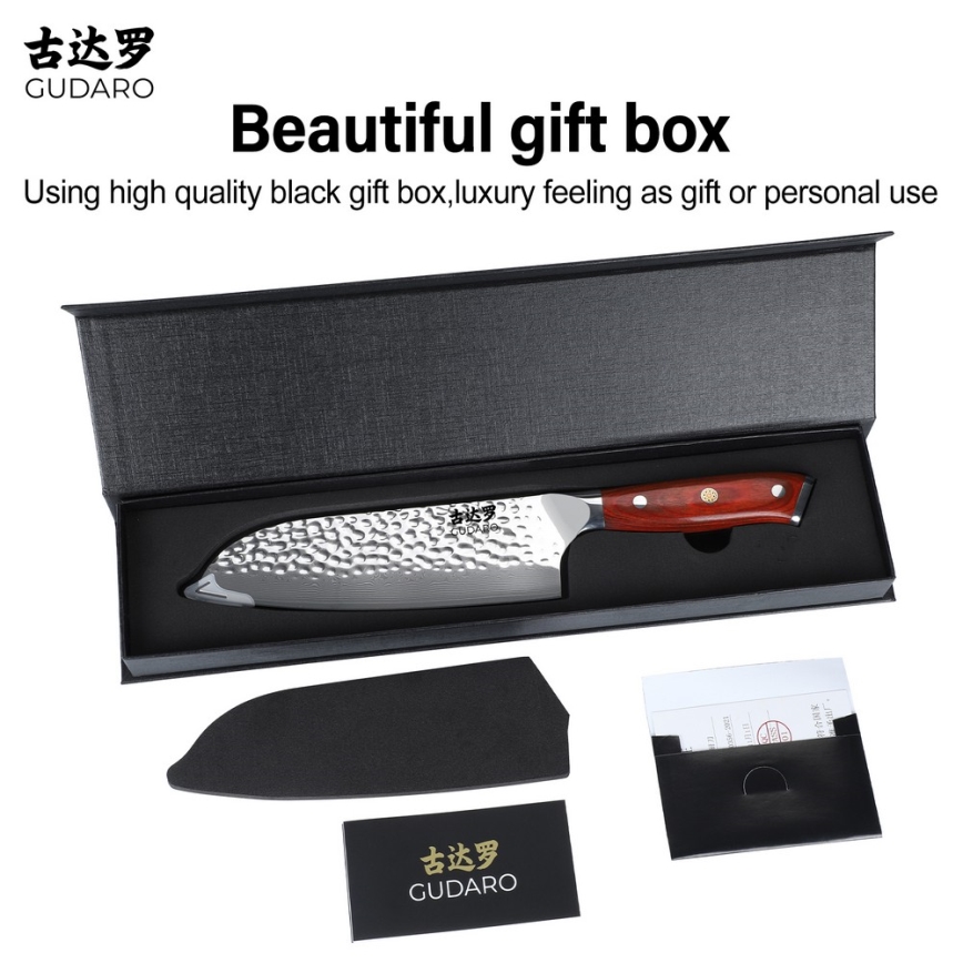 Gudaro - Damast Santoku keukenmes MIYABI 7, 67-laags damaststaal, lengte 17,5 cm
