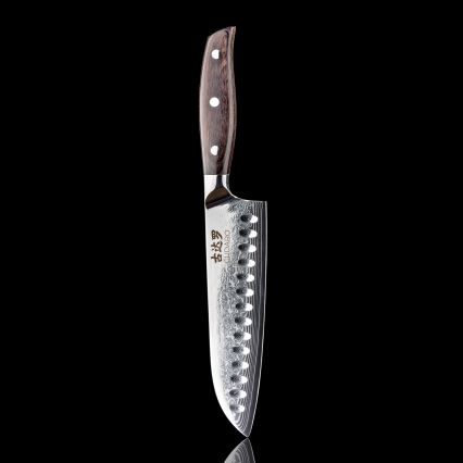 Gudaro - Damast Santoku keukenmes SHIRO 7, 67 lagen damaststaal, lengte 17,5 cm