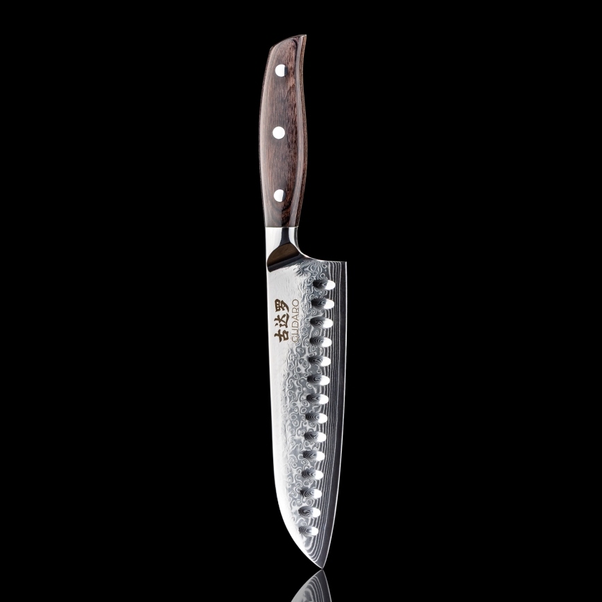 Gudaro - Damast Santoku keukenmes SHIRO 7, 67 lagen damaststaal, lengte 17,5 cm