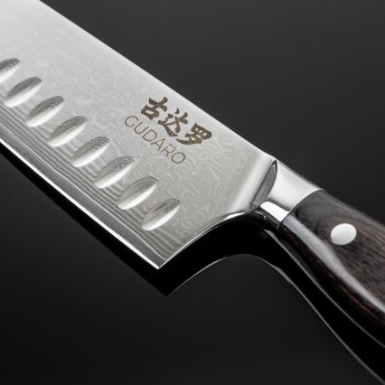 Gudaro - Damast Santoku keukenmes SHIRO 7, 67 lagen damaststaal, lengte 17,5 cm