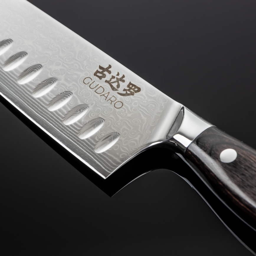 Gudaro - Damast Santoku keukenmes SHIRO 7, 67 lagen damaststaal, lengte 17,5 cm