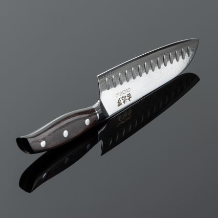 Gudaro - Damast Santoku keukenmes SHIRO 7, 67 lagen damaststaal, lengte 17,5 cm
