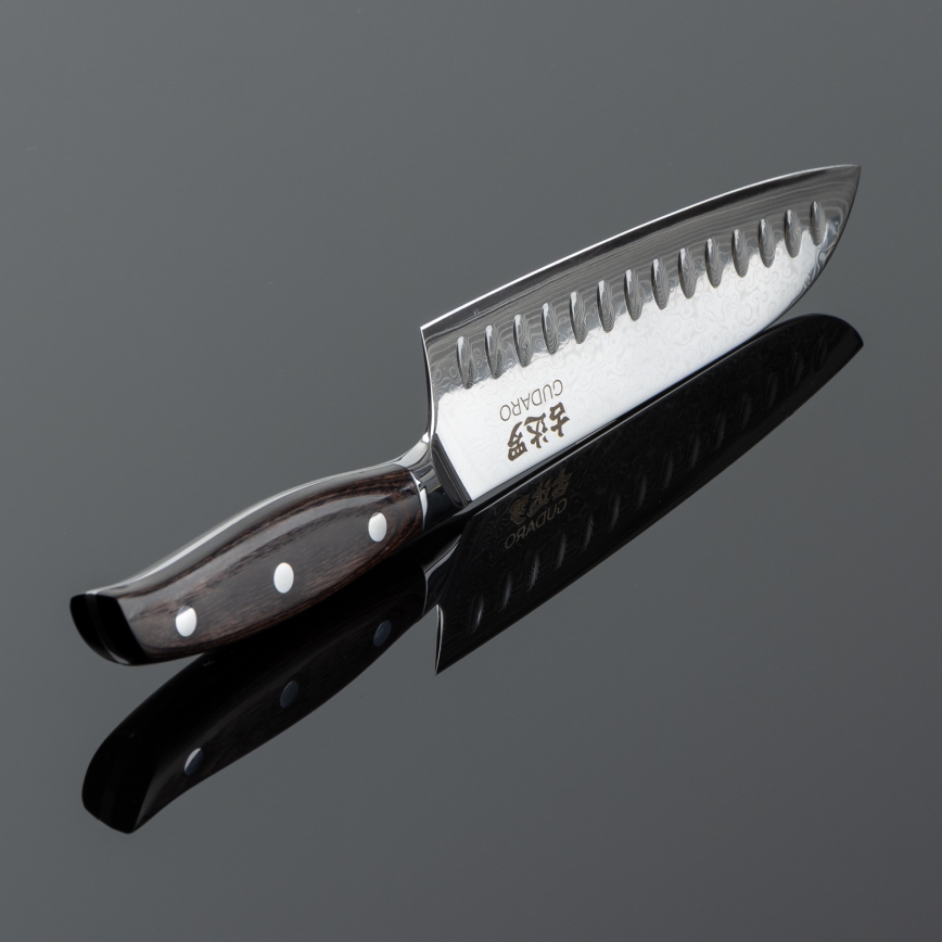 Gudaro - Damast Santoku keukenmes SHIRO 7, 67 lagen damaststaal, lengte 17,5 cm