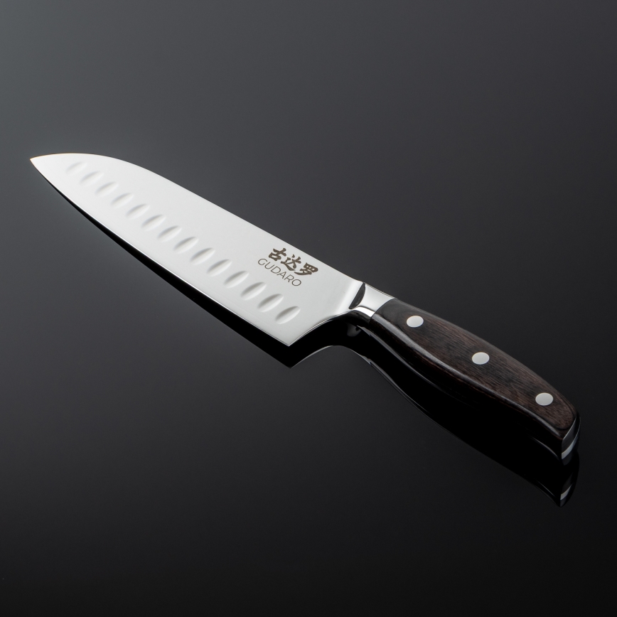 Gudaro - Damast Santoku keukenmes SHIRO 7, 67 lagen damaststaal, lengte 17,5 cm