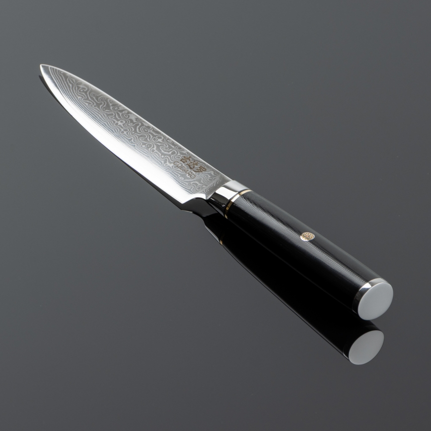 Gudaro - Universeel keukenmes AKIRO 5, van damaststaal, 67 lagen, lengte 12,5 cm, zwart