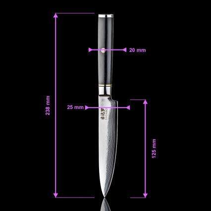 Gudaro - Universeel keukenmes AKIRO 5, van damaststaal, 67 lagen, lengte 12,5 cm, zwart