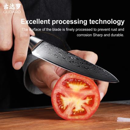 Gudaro - KENSHO 5, universeel keukenmes van 67-laags damaststaal, lengte 12,5 cm