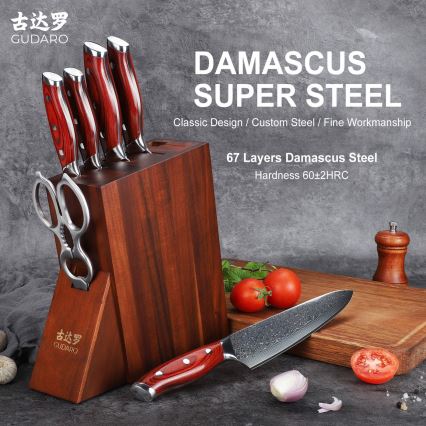 Gudaro - Keukenmessenset in blok KENSHO, 7-delig, acaciahout