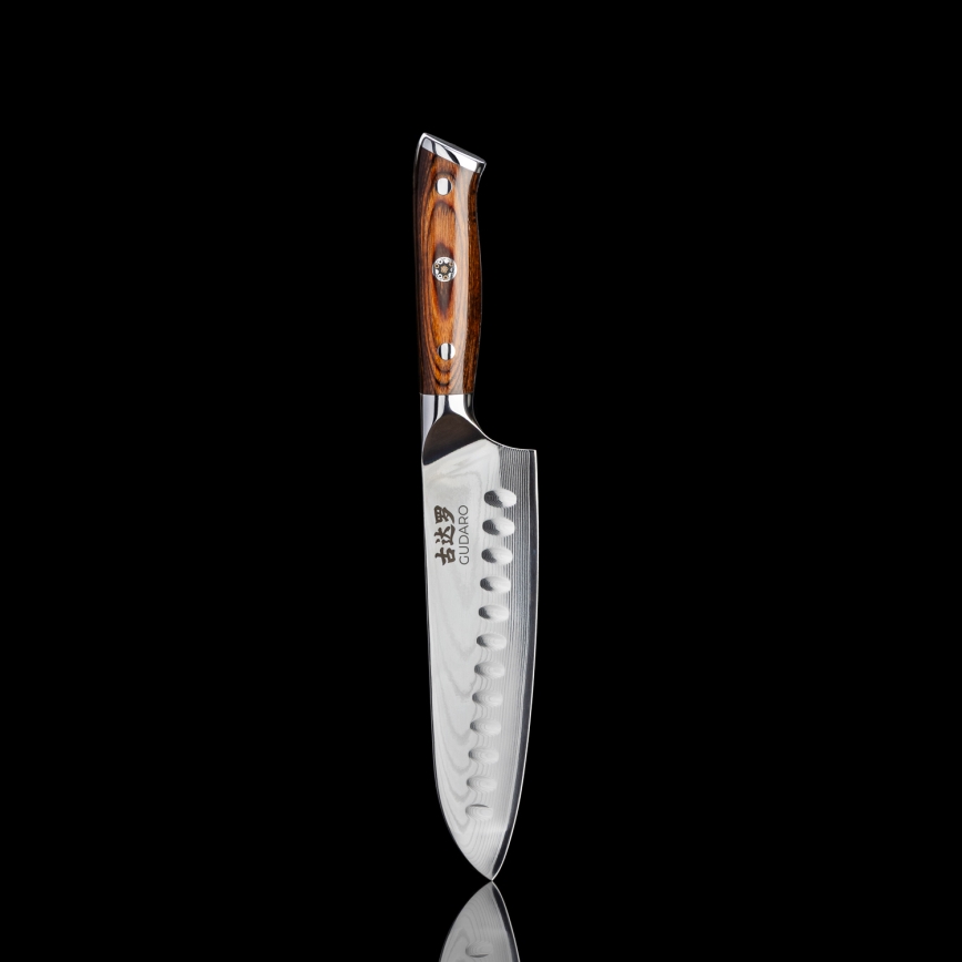 Gudaro - SET 1x damast koksmes FENG 8, 67-laags damaststaal, lengte 20 cm + 1x damast Santokumes FENG 7,5, 67-laags damaststaal, lengte 18 cm + 1x GRATIS damast schilmes FENG 3,5, 67-laags damaststaal, lengte 9,5 cm