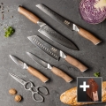 Gudaro-SET 5x damaststalen keukenmes TAKUMI + messenblok en gevogelte-schaar