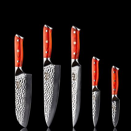 Gudaro - Set van 5 MIYABI damast keukenmessen + magnetische messenhouder