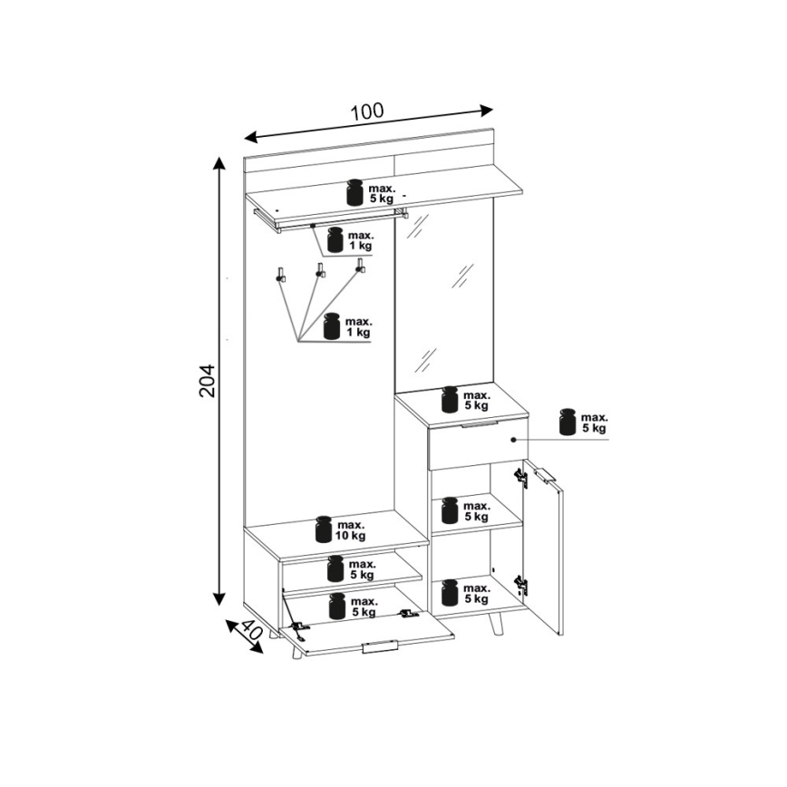 Halmeubel met spiegel SVEN, bruin/wit