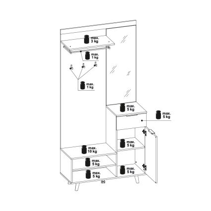 Halmeubel SVEN met spiegel, bruin/wit