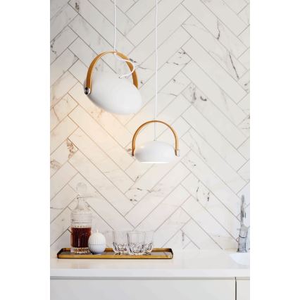 Halo Design 734337 - Hanglamp aan snoer DC 1xE27/40W/230V Ø 26 cm wit/eiken