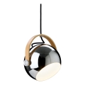Halo Design 734443 - Hanglamp met snoer DC 1xE27/40W/230V Ø 18 cm glanzend chroom/eiken