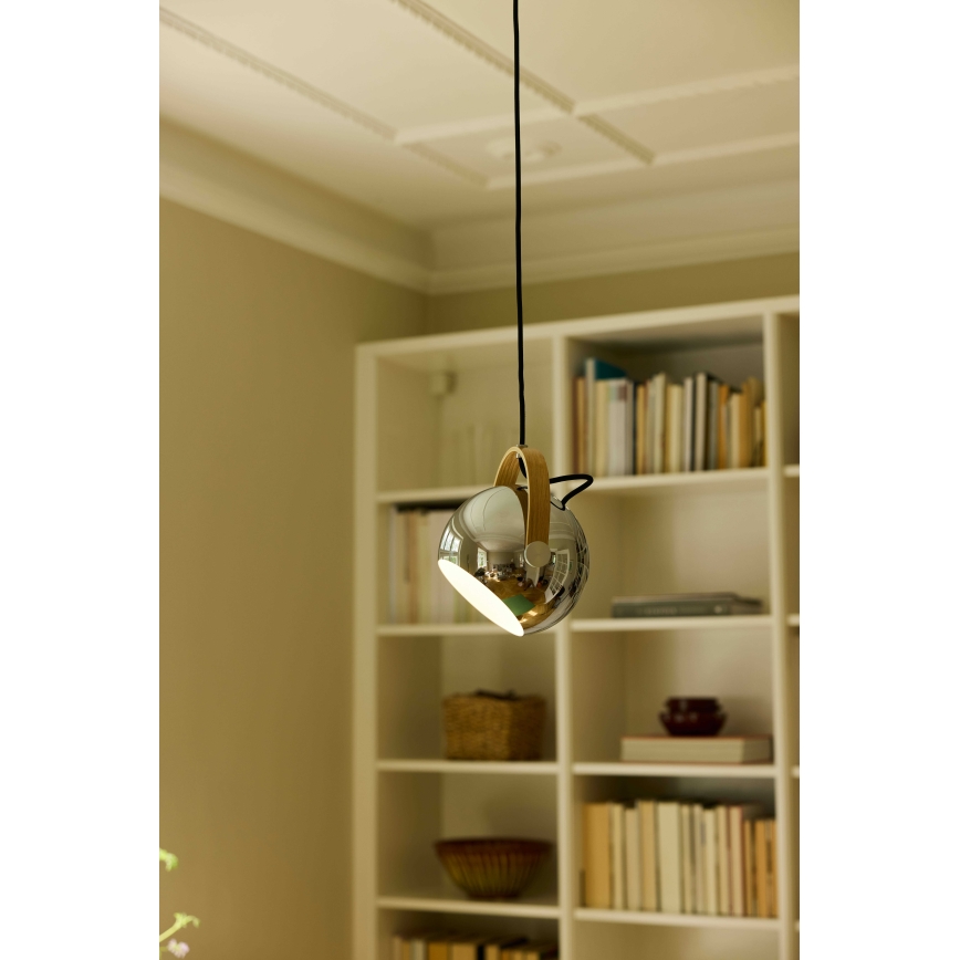 Halo Design 734443 - Hanglamp met snoer DC 1xE27/40W/230V Ø 18 cm glanzend chroom/eiken