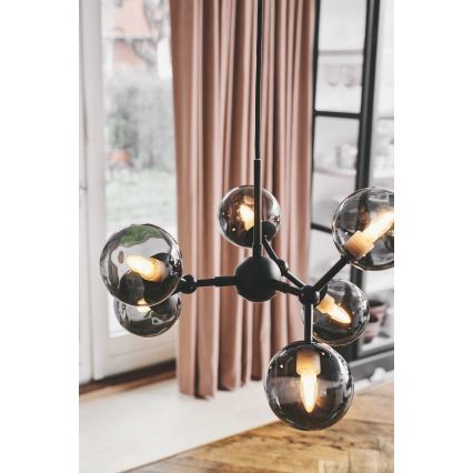 Halo Design 736553 - Hanglamp aan kabel ATOM 6xG9/28W/230V Ø 45 cm zwart/rookzwart