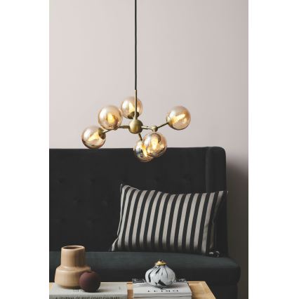Halo Design 736560 - Hanglamp aan kabel ATOM 6xG9/28W/230V Ø 45 cm messing/rookbeige