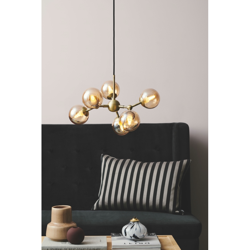 Halo Design 736560 - Hanglamp aan kabel ATOM 6xG9/28W/230V Ø 45 cm messing/rookbeige