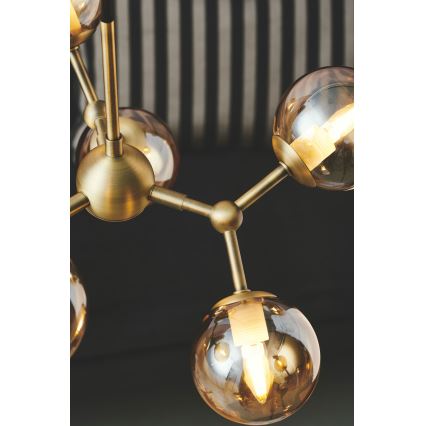 Halo Design 736560 - Hanglamp aan kabel ATOM 6xG9/28W/230V Ø 45 cm messing/rookbeige