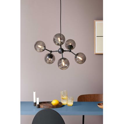 Halo Design 738823 - Hanglamp met kabel ATOM 6xG9/28W/230V Ø 57 cm zwart/gerookt zwart