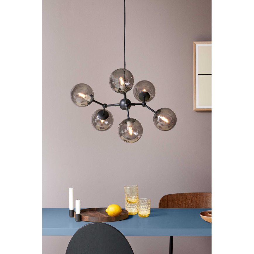 Halo Design 738823 - Hanglamp met kabel ATOM 6xG9/28W/230V Ø 57 cm zwart/gerookt zwart