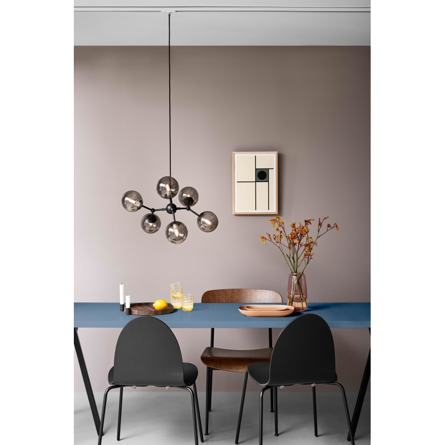 Halo Design 738823 - Hanglamp met kabel ATOM 6xG9/28W/230V Ø 57 cm zwart/gerookt zwart