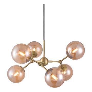 Halo Design 738830 - Hanglamp aan kabel ATOM 6xG9/28W/230V Ø 57 cm messing/rookbeige