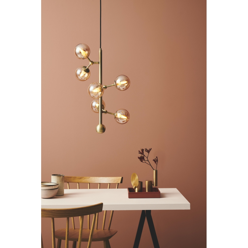 Halo Design 738861 - Kroonluchter met kabelophanging ATOM 6xG9/28W/230V Ø 30 cm messing/rookbeige