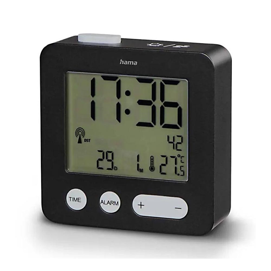 Hama - Alarm clock with LCD display and thermometer 2xAAA black