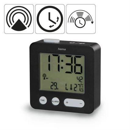 Hama - Alarm clock with LCD display and thermometer 2xAAA black