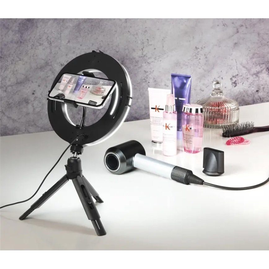 Hama - LED dimbare ringlamp met statief LED/7,7W/5V d. 21 cm + afstandsbediening