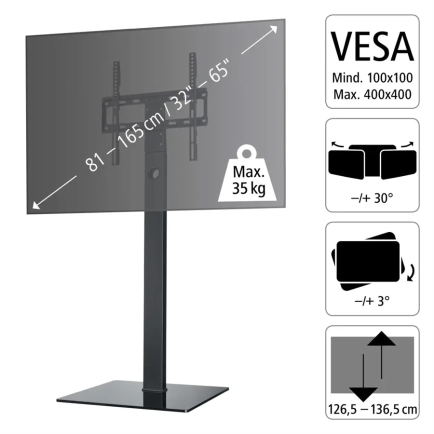 Hama - Vloersteun voor TV draaibaar 32-65" zwart
