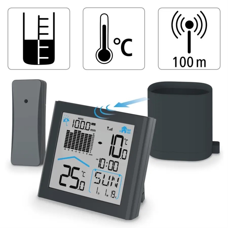 Hama - Weerstation met pluviometer en LCD-display 2xAAA antraciet