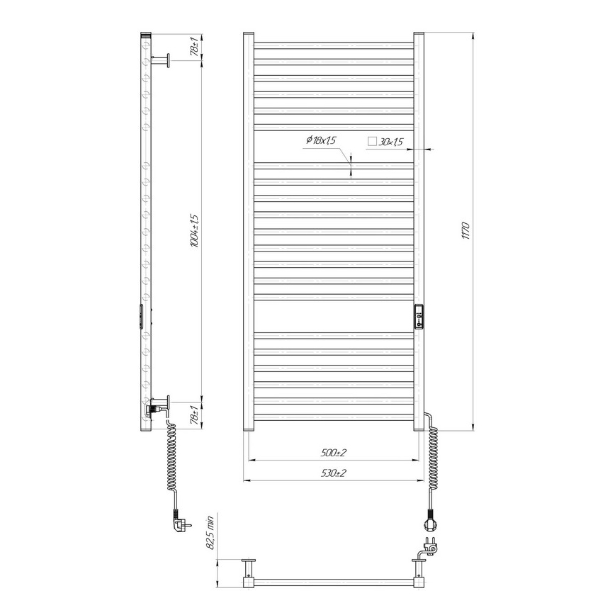 Handdoekradiator HF DERBY 255W/230V 117x53 cm zwart