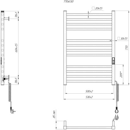 Handdoekradiator HF LONDON 165W/230V 77x53 cm zwart, rechts