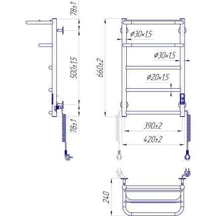 Handdoekradiator HOTEL 75W/230V 66x42 cm RVS/chroom, rechts
