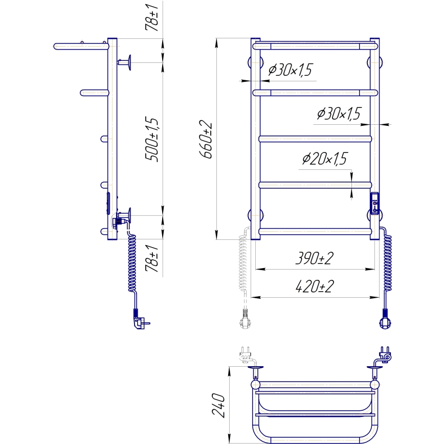 Handdoekradiator HOTEL 75W/230V 66x42 cm RVS/wit rechts