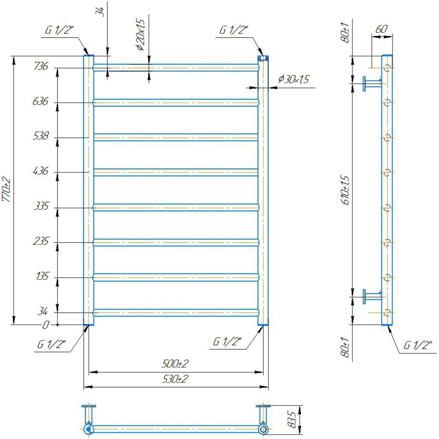 Handdoekradiator INOX FLAT voor badkamer 163W/230V 77x53 cm RVS/zwart