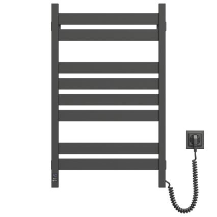 Badkamer handdoekradiator (laddermodel) met thermostaat LARGO 432W/230V 80,6 cm IP44 zwart rechts vierkant