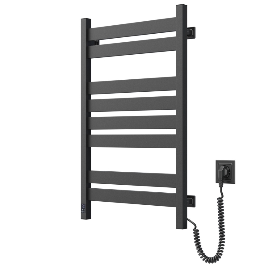 Badkamer handdoekradiator (laddermodel) met thermostaat LARGO 432W/230V 80,6 cm IP44 zwart rechts vierkant