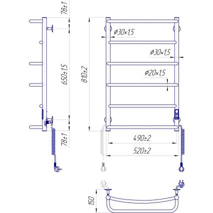 Handdoekradiator LUX 105W/230V 81x52 cm RVS/antraciet rechts