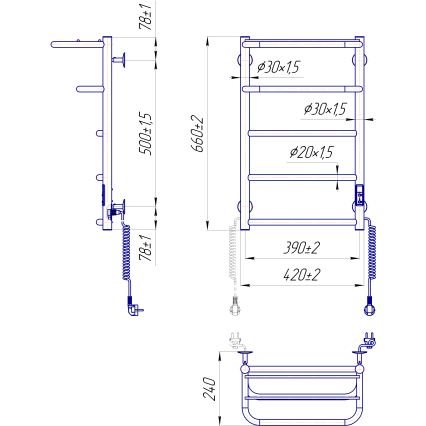 Handdoekradiator voor badkamer HOTEL 75W/230V 65x43 cm, roestvrij staal/wit, rechts