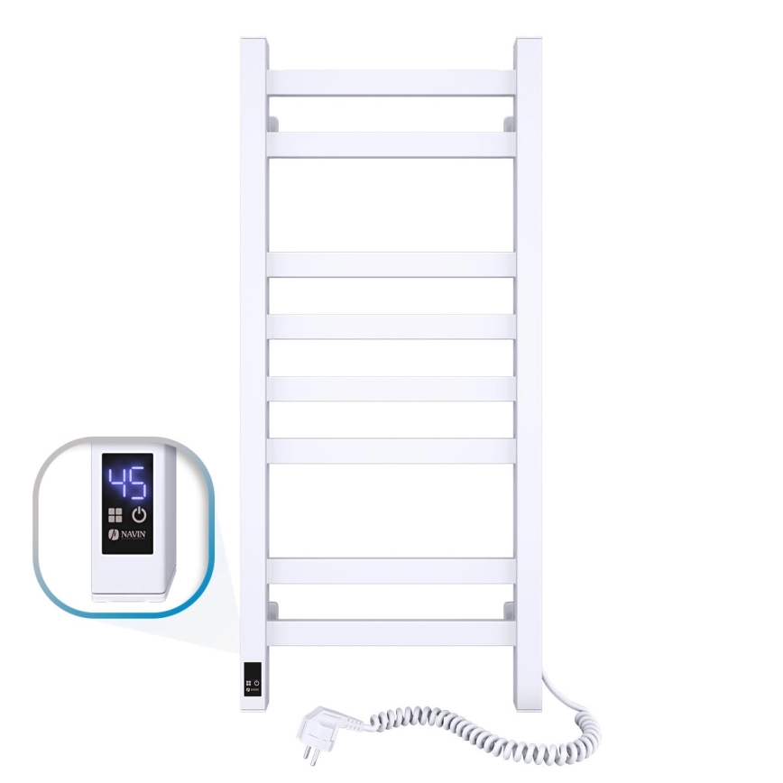 Hoekige badkamerhanddoekradiator met thermostaat AVANGARD 251W/230V 80,6 cm IP44, wit, rechts