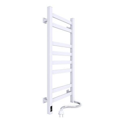 Hoekige badkamerhanddoekradiator met thermostaat AVANGARD 251W/230V 80,6 cm IP44, wit, rechts